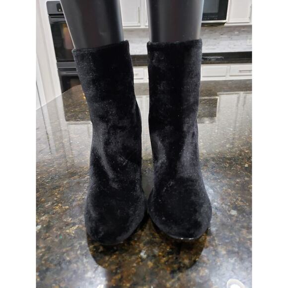 Shoedazzle Ankle Boots Women's 8M Black Velour Rhinestone Block Heel Back Zipper - Picture 1 of 10